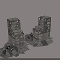 Ruined High Rise Building Components Featuring Collapsed Floors And Broken Walls Structure 3d model