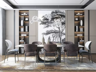 Modern dining table and chair combination 3d model