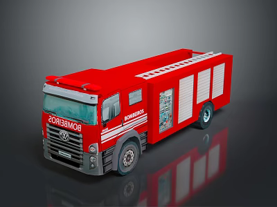 Red COMBOMAX Fire Truck With Ladder And Side Compartments On Reflective Surface 3d model