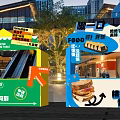 Eye Catching Storefront Window Display With Food Promotion Billboards And QR Code Elements