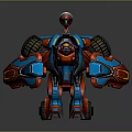 Red And Blue Sci Fi Mechanical Character 3D Model With Armored Body And Antenna Head