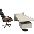 Modern Office Desk With Black Leather Office Chair White Drawer Cabinet And Laptop On Top