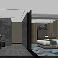 Elegant Hotel Guest Room With Large Bed Open Bathroom Marble Walls TV And Green Plants