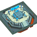 Cartoon Sci Fi Control Room Scene With Central Console Blue Screens Stairs And Technical Equipment