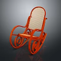 Orange Rocking Leisure Chair With Wicker Backrest Wooden Curved Frame And Scroll Legs For Comfort
