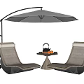 Modern Outdoor Lounge Chairs With Side Table Tea Set And Umbrella 3d model