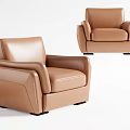 Modern Brown Leather Single Sofa with Comfortable Armrests and Stable Base Design 3d model
