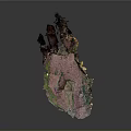 Natural Cave Structure With Colorful Rock Surfaces Green Yellow Purple And Mossy Entrances