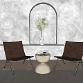 Stylish Chair Table Set With Brown Seats Round White Table Arch Niche Green Plant