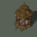 Wooden Garden Pavilion With Hexagonal Roof Patterned Floor Tiles And Surrounding Stones