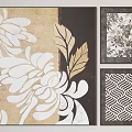 Decorative Wall Art With Floral And Geometric Patterns Gold Beige Black Panels For Home Decoration