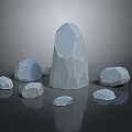 Natural Light Gray Stone Samples With Geometric Cut Texture On Black Smooth Surface And Reflections 3d model