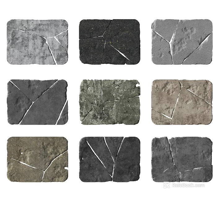 Natural Stone Wood Decorative Slabs With Multiple Colors And Cracked Textures 3d model 
