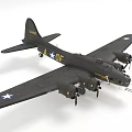 Military Airplane Model With Black Body Four Propellers Star Insignia On Wings And DF Marking