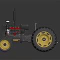 Black Heavy Duty Tractor With Yellow Wheels And Red Engine Components