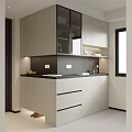 Modern Kitchen Interior Design With Gray Cabinets Black Countertop And Lighting 3d model