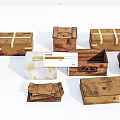 Collection of Vintage Wooden Crates With Straps Labels and Brown Finish