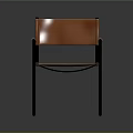 Modern Orange Leather Chair With Black Metal Frame And Armrests