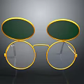 Stylish Golden Frame Round Lenses Glasses With Green Flip up Covers For Daily Use