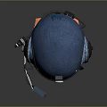 Blue Tactical Helmet With Visor Earmuffs And Microphone On Orange Mannequin