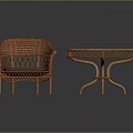 Wicker Armchair And Round Table With Wooden Top For Home Furniture Design