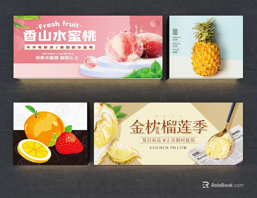 Fruit Themed Hanging Decorations Featuring Peach Pineapple Durian Orange And Strawberry 3d model 