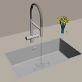 Modern Gray Kitchen Sink With Sleek Design Faucet And Yellow Flowers In Blue Vase