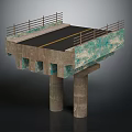 Concrete Bridge Structure With Road Surface Yellow Line Railings Mossy Texture And Piers