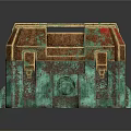 Vintage Rusted Treasure Chest With Green Patina And Gold Accents Detail