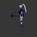 Elf Woman in Futuristic Tech Inspired Outfit Holding Blue Bow with Cape and Armor