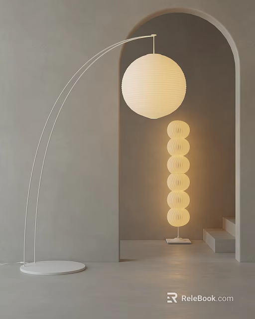 Minimalist Floor Lamp With Layered Spherical Shades In Neutral Interior 3d model 