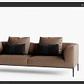 Modern Minimalist Two Seater Sofa in Beige and Light Gray with Black Cushions and Metal Legs