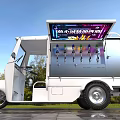 Mobile Beverage Vending Cart With White Body Top Display Screen And Multiple Drink Dispensers