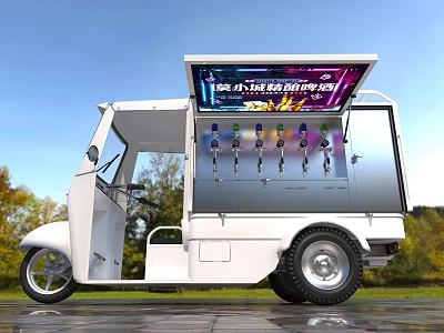 Mobile Beverage Vending Cart With White Body Top Display Screen And Multiple Drink Dispensers 3d model