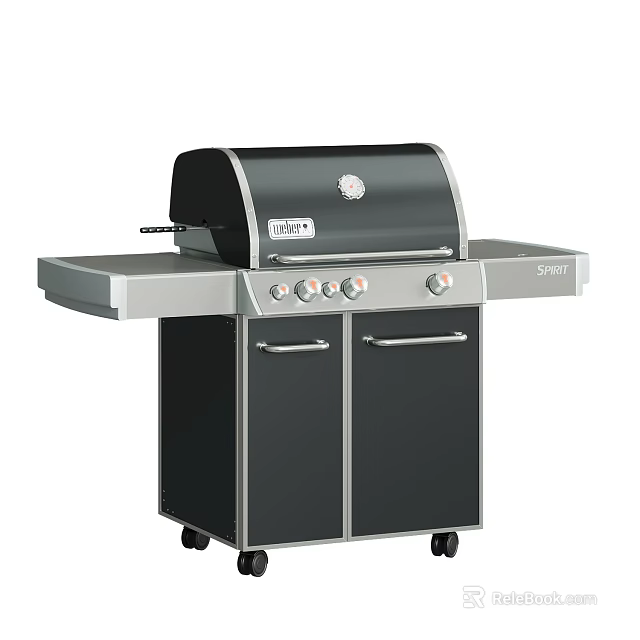Outdoor Spirit Grill Black And Silver Design With Control Knobs Storage Cabinets And Wheels 3d model