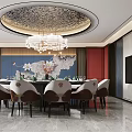 Luxurious Private Dining Booth With Round Table And Chandelier 3d model