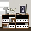 Modern Middle Ancient Bauhaus Side Cabinet Magazine Cabinet Flip Door Retro Four-compartment Cabinet Sideboard Record Machine Table Lamp Decorative Ornaments 3d model