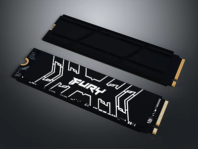 FURY Computer RAM Memory Module with Black Surface and White Circuit Design for Desktop PC 3d model