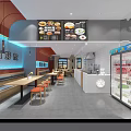 Modern Restaurant Interior With Menu Boards Food Display Cases Seating Area And Pendant Lights