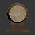 Traditional Household Wooden Drum on Wooden Stand with Wrapped Ropes and Natural Colored Drumhead