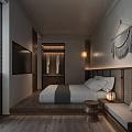 Modern Hotel Room Interior With Comfortable Bed Woven Headboard And Warm Ambient Lighting