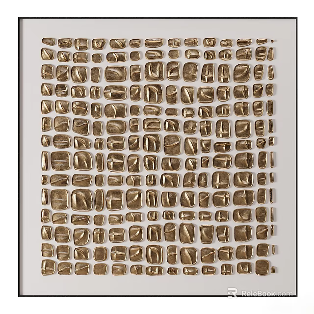 Modern Square Rug With Gold Geometric Block Patterns For Home Decor 3d model 