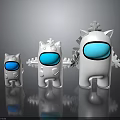 Three Different Sizes White Game Movie Characters With Blue Eyes And Snowflake Decorations