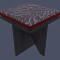 Modern Wooden Stool With Red And White Zebra Pattern Cushion And Red Trim
