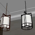 Two Modern Chandeliers With Metal Frames And White Shades For Interior Design