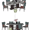 Elegant Modern Dining Table Set With Mixed Color Chairs Vase And Tableware 3d model