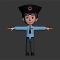 Cartoon Human Character In Blue Uniform With Hat Badge And Arms Outstretched