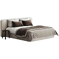 Modern Double Bed With Brown Pillows White Sheets And Plaid Blanket Near Black Stool