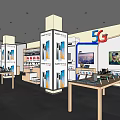 Modern Digital Store Interior With 5G Mobile Phones And Product Display Shelves