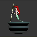Red Haired Mermaid With Green Tail Holding Golden Trident On Blue Container